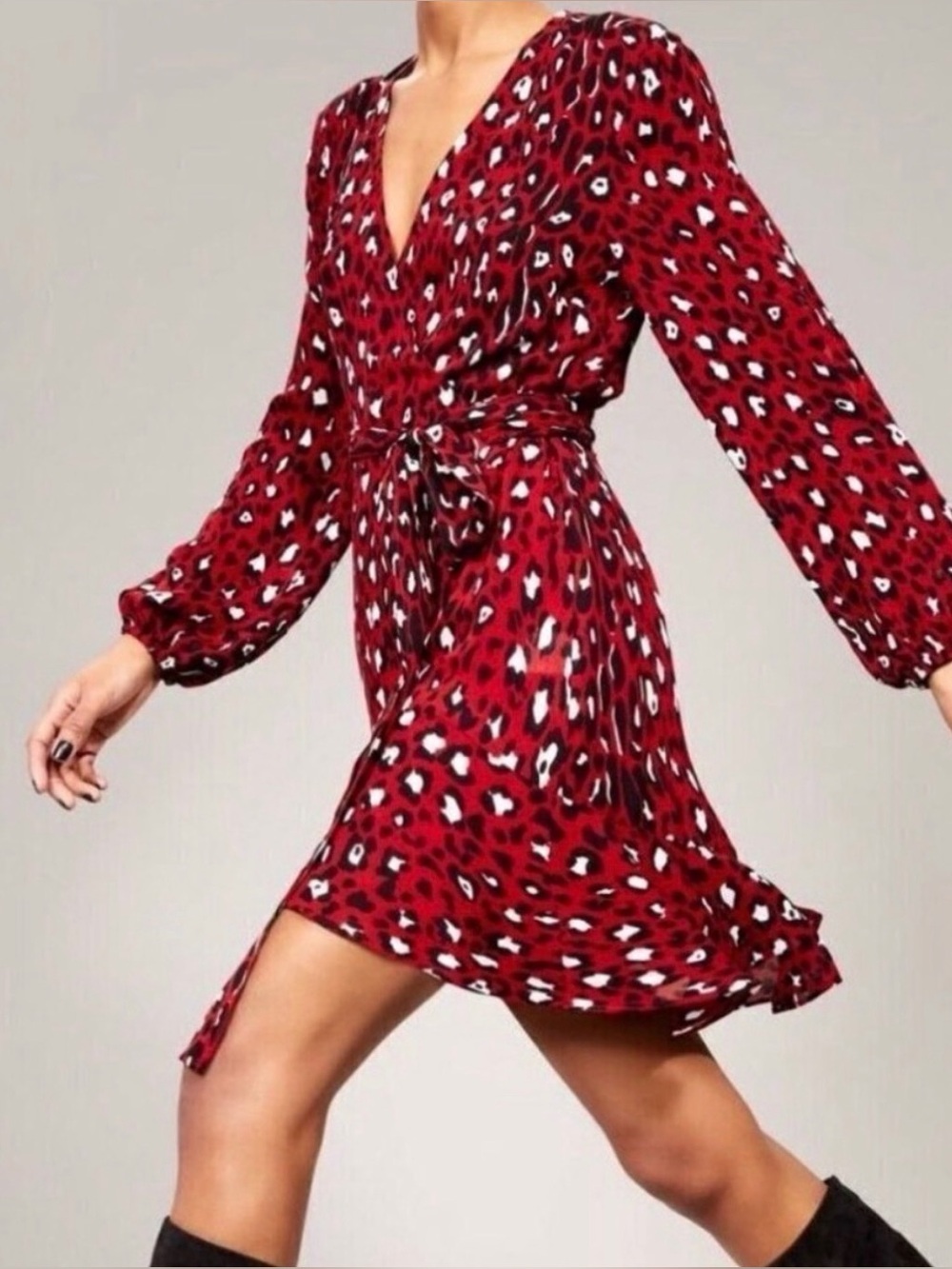 A.L.C Michaela Silk Wrap Dress In Red Leopard $535 MSRP